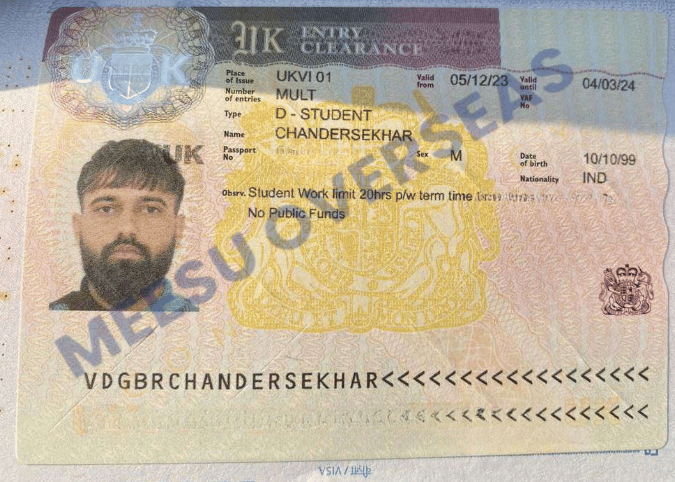 Chandersekhar UK Visa