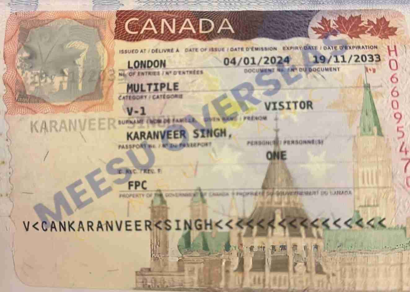 Karanveer Singh Canada Visitor Visa