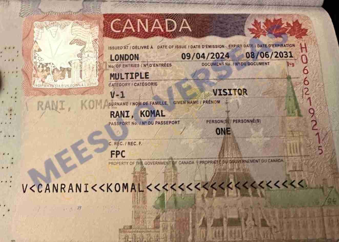 Komal Rani Canada Visitor Visa