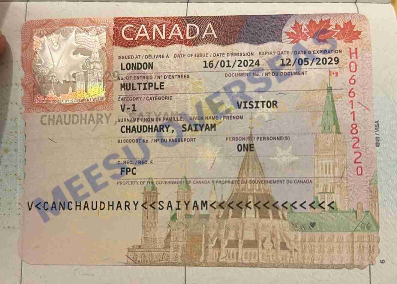 Saiyam Chaudhary Canada Visitor Visa