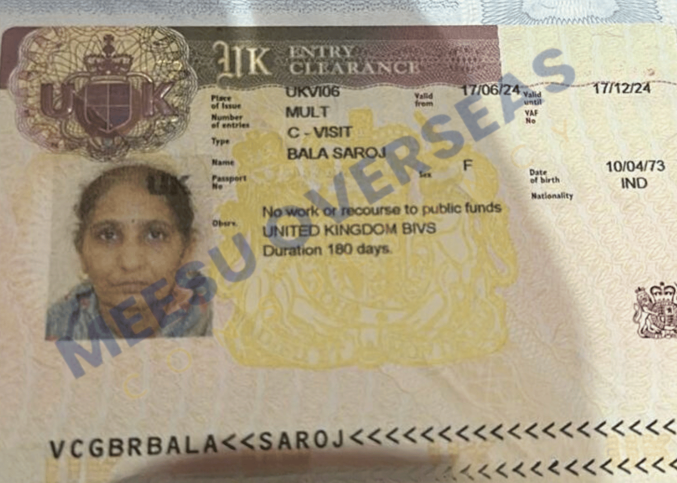 Saroj bala UK Visa