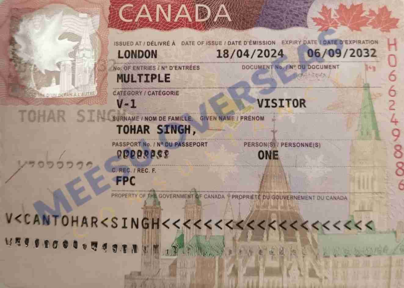 Tohar Singh Canada Visitor Visa